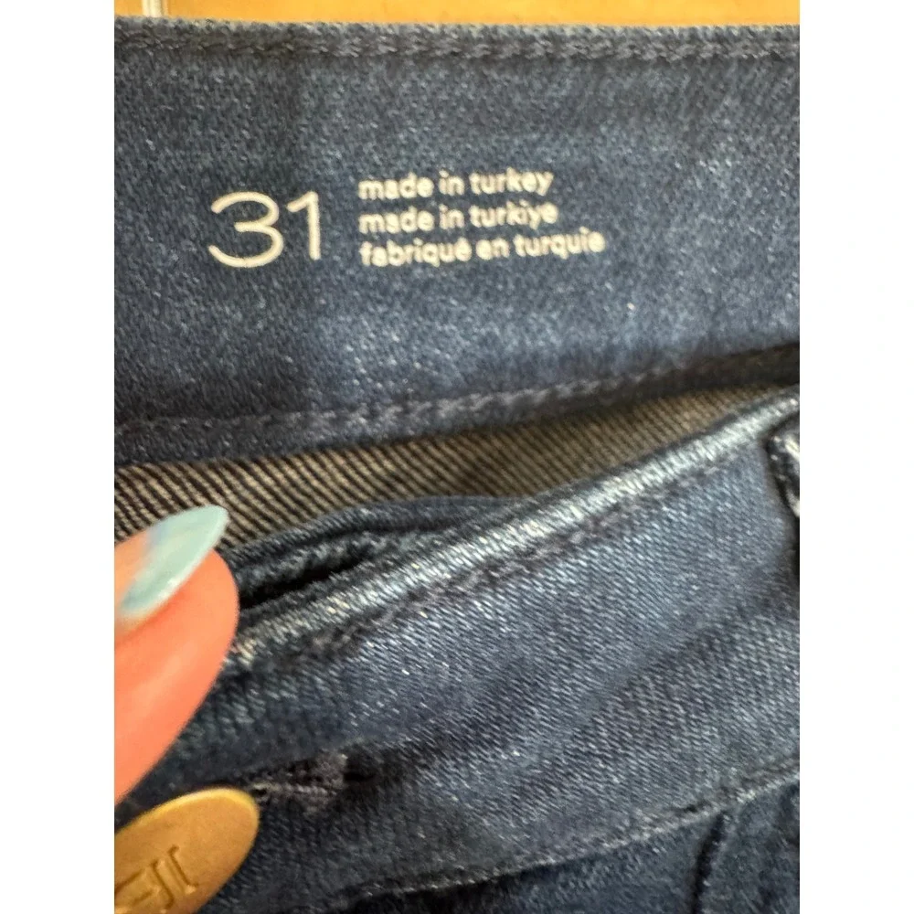 Pilcro Flare Jeans Women 31 Dark Navy Patch Pocket High Rise Stretch Denim